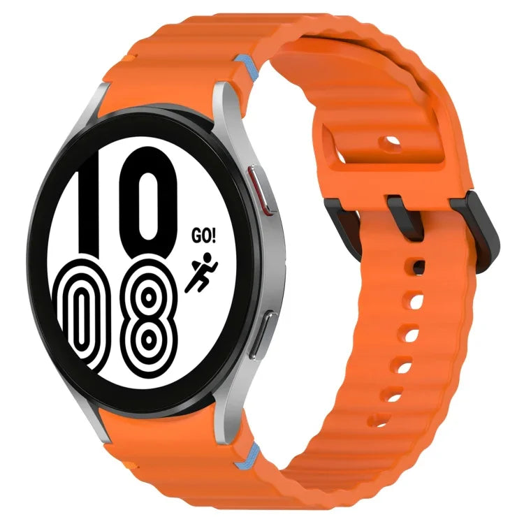 Wavy Grain Stitched Black Buckle Silicone Watch Band, For Samsung Galaxy Watch 5 40 / 44mm, For Samsung Galaxy Watch 5 Pro, For Samsung Galaxy Watch 4 40 / 44mm, For Samsung Galaxy Watch 4 Classic 42 / 46mm