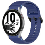 Wavy Grain Stitched Black Buckle Silicone Watch Band, For Samsung Galaxy Watch 5 40 / 44mm, For Samsung Galaxy Watch 5 Pro, For Samsung Galaxy Watch 4 40 / 44mm, For Samsung Galaxy Watch 4 Classic 42 / 46mm