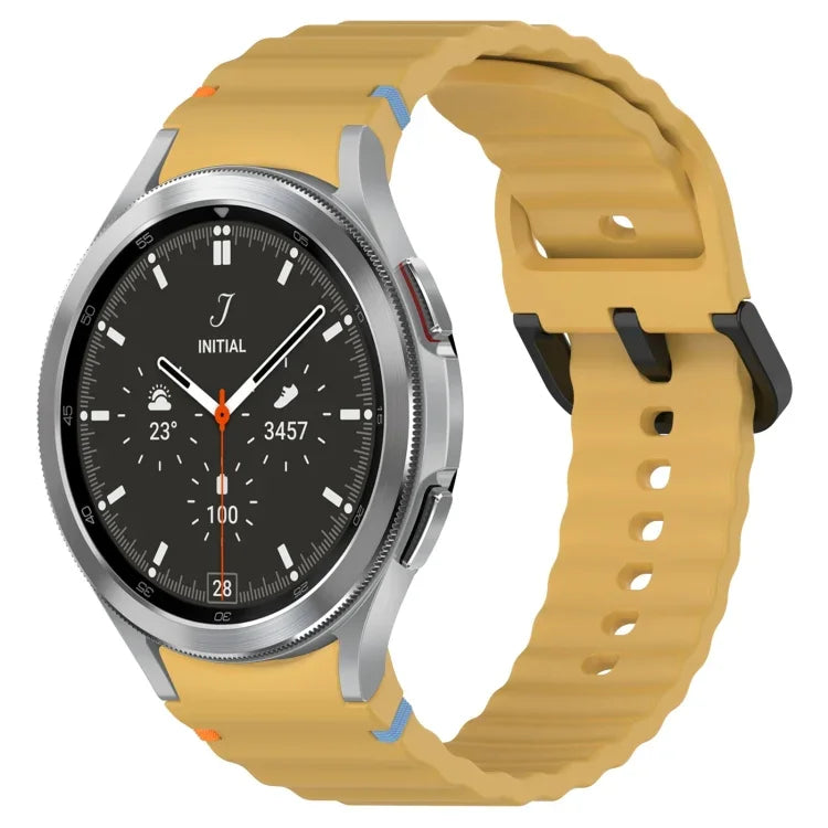 Wavy Grain Stitched Black Buckle Silicone Watch Band, For Samsung Galaxy Watch 5 40 / 44mm, For Samsung Galaxy Watch 5 Pro, For Samsung Galaxy Watch 4 40 / 44mm, For Samsung Galaxy Watch 4 Classic 42 / 46mm