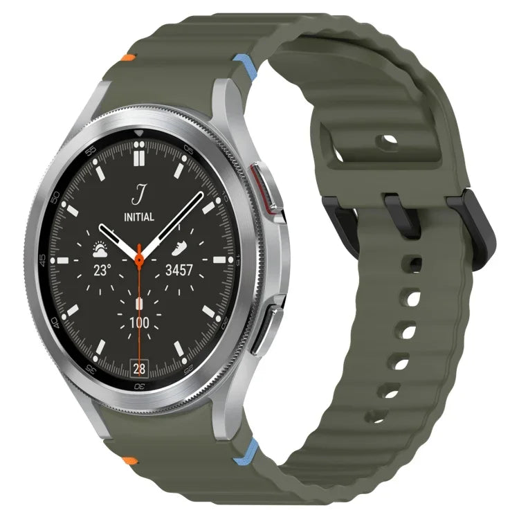 Wavy Grain Stitched Black Buckle Silicone Watch Band, For Samsung Galaxy Watch 5 40 / 44mm, For Samsung Galaxy Watch 5 Pro, For Samsung Galaxy Watch 4 40 / 44mm, For Samsung Galaxy Watch 4 Classic 42 / 46mm