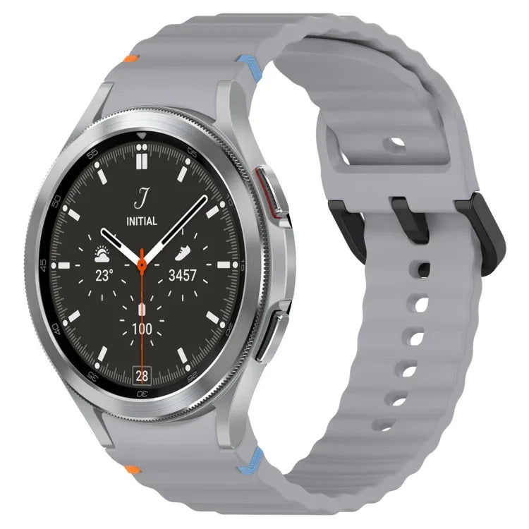 Wavy Grain Stitched Black Buckle Silicone Watch Band, For Samsung Galaxy Watch 5 40 / 44mm, For Samsung Galaxy Watch 5 Pro, For Samsung Galaxy Watch 4 40 / 44mm, For Samsung Galaxy Watch 4 Classic 42 / 46mm