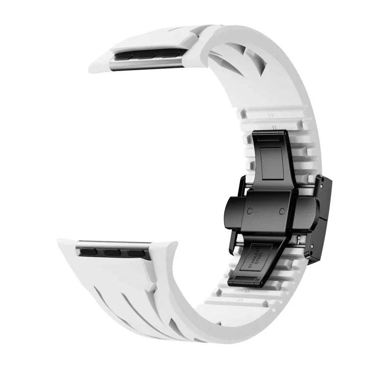 Tailor Stainless Steel Black Butterfly Buckle Silicone Watch Band, For Apple Watch 44mm / 45mm / 46mm / 49mm