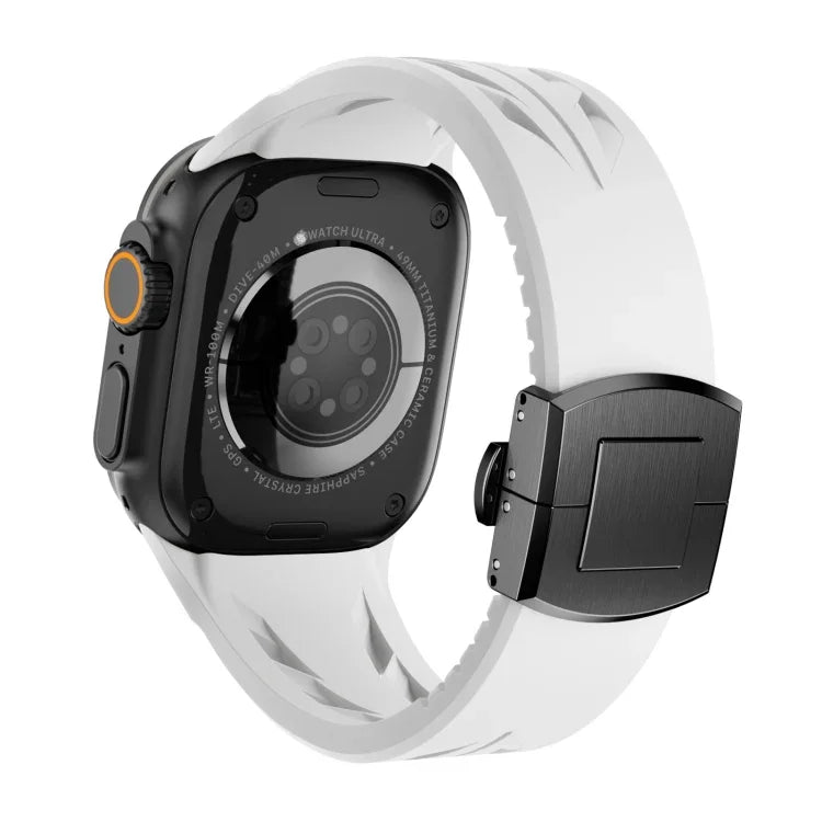 Tailor Stainless Steel Black Butterfly Buckle Silicone Watch Band, For Apple Watch 44mm / 45mm / 46mm / 49mm