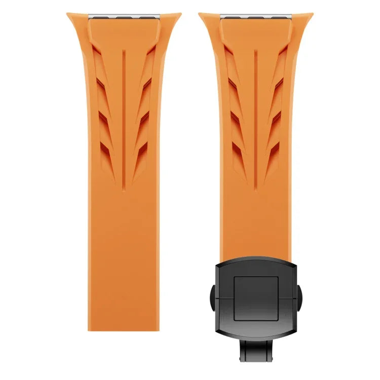 Tailor Stainless Steel Black Butterfly Buckle Silicone Watch Band, For Apple Watch 44mm / 45mm / 46mm / 49mm