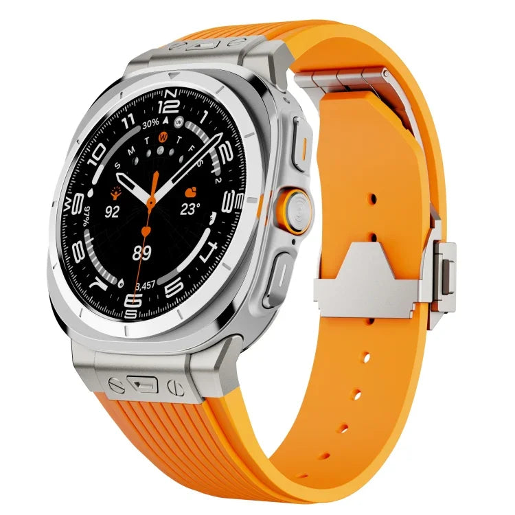 Titanium Connector Silver Buckle Silicone Watch Band, For Samsung Galaxy Watch Ultra 47mm / Ultra 2025