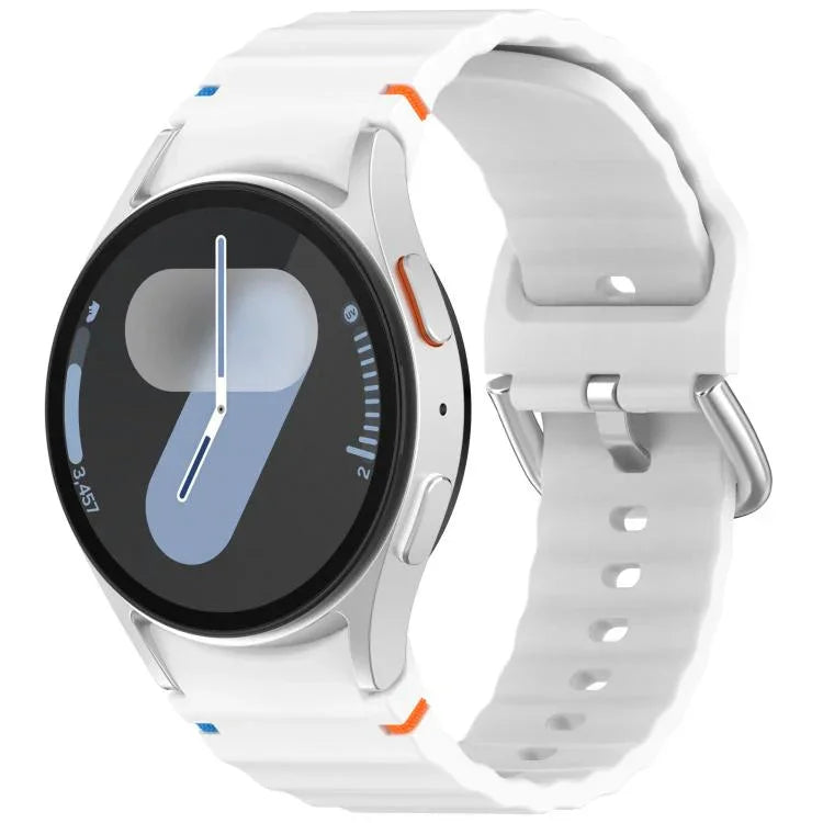 Wavy Grain Stitched Silver Buckle Silicone Watch Band, For Samsung Galaxy Watch 7 40 / 44mm