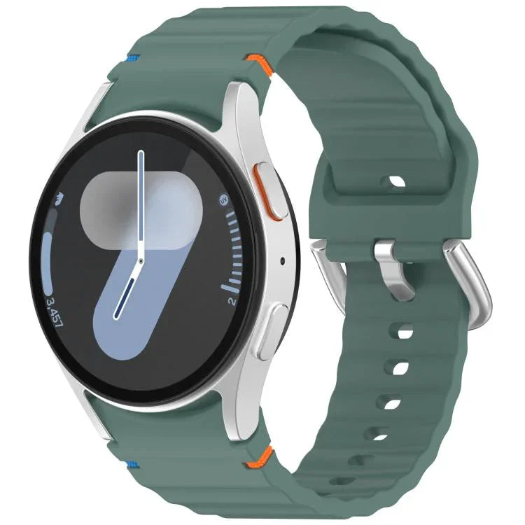 Wavy Grain Stitched Silver Buckle Silicone Watch Band, For Samsung Galaxy Watch 7 40 / 44mm