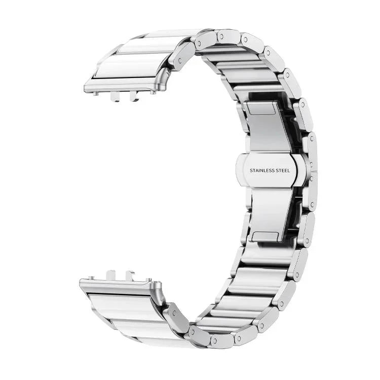 Butterfly Buckle Ceramic White Metal Watch Band, For Samsung Galaxy Fit 3