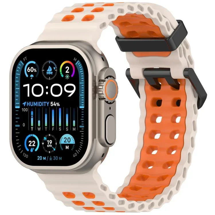 Ocean Double-row Hole Two-color Silicone Watch Band, For Apple Watch 46mm / 49mm / 45mm / 44mm