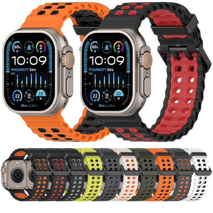 Ocean Double-row Hole Two-color Silicone Watch Band, For Apple Watch 46mm / 49mm / 45mm / 44mm