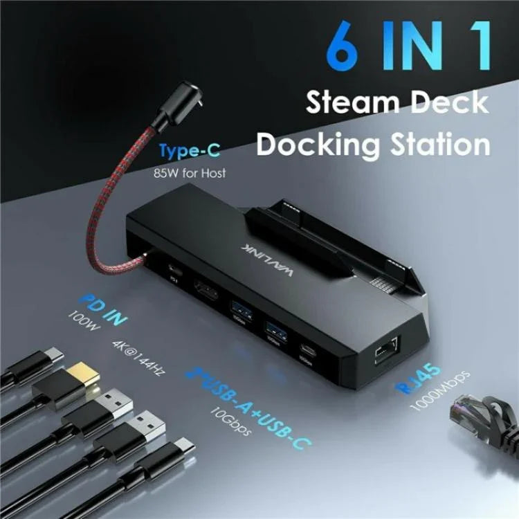 WAVLINK UHP3426 For Steam Deck Gigabit RJ45 100W PD Hub Adapter 6 in 1 Docking Station