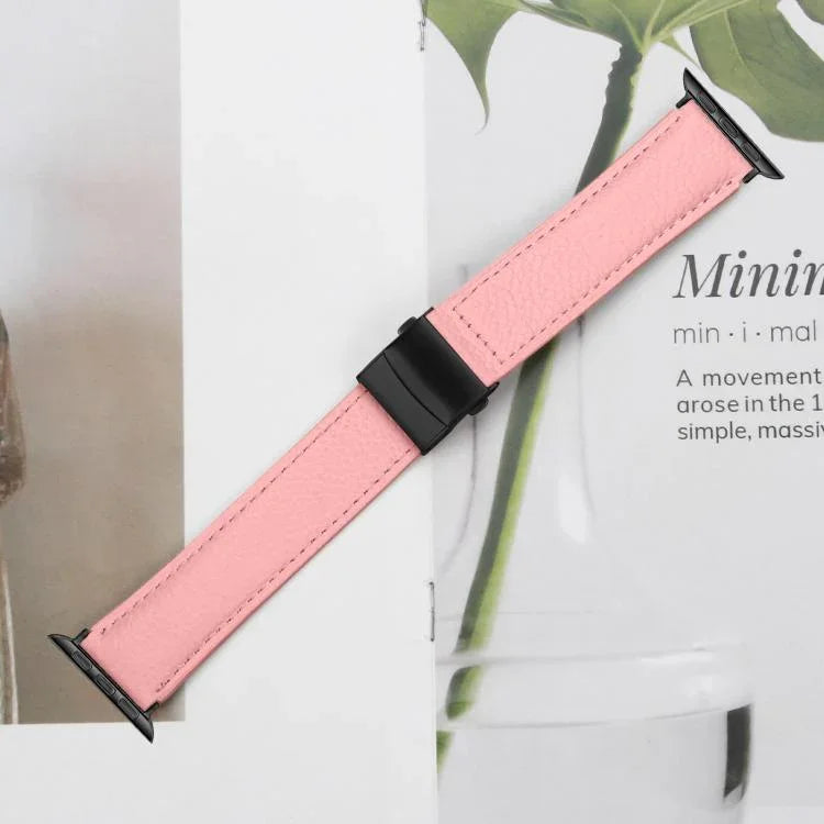 Lychee Texture Black Turtle Back Buckle Leather Watch Band, For Apple Watch 46mm / 49mm / 45mm / 44mm, For Apple Watch 42mm / 41mm / 40mm / 38mm
