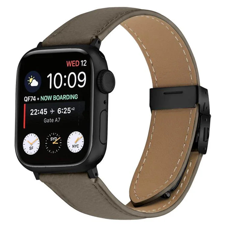 Lychee Texture Black Turtle Back Buckle Leather Watch Band, For Apple Watch 46mm / 49mm / 45mm / 44mm, For Apple Watch 42mm / 41mm / 40mm / 38mm