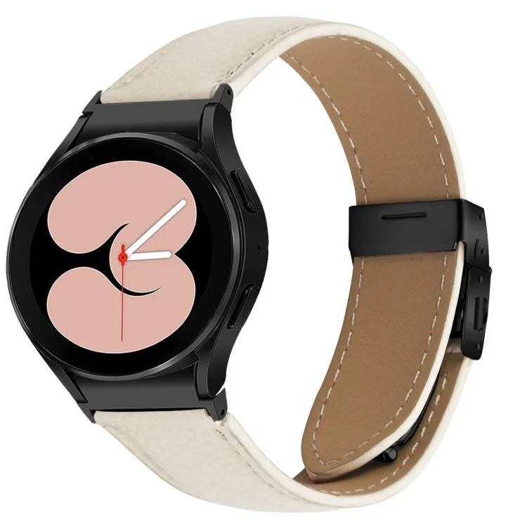 Quick Release Lychee Texture Black Turtle Back Buckle Leather Watch Band, For Samsung Galaxy Watch 7 40 / 44mm