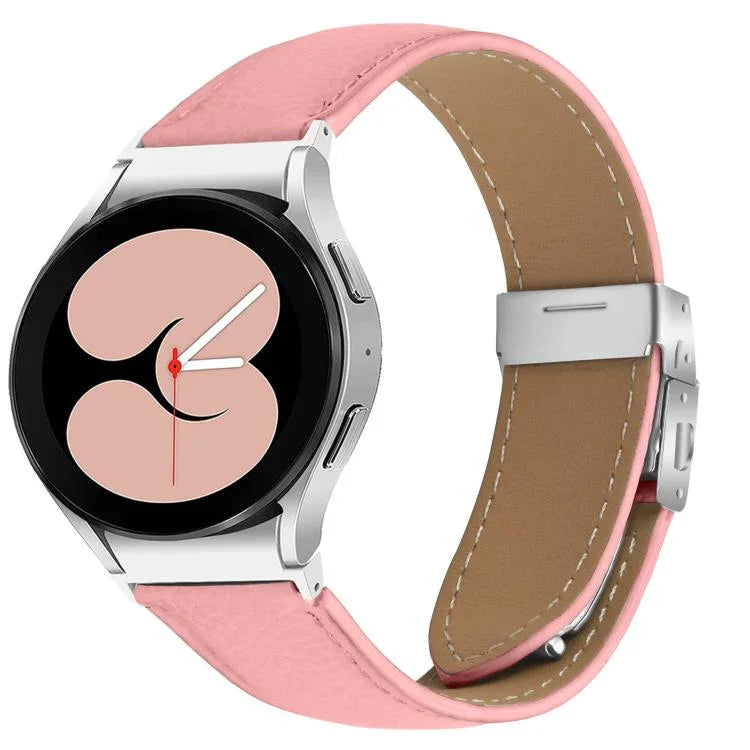 Lychee Texture Silver Turtle Back Buckle Leather Watch Band, For Samsung Galaxy Watch 7 40 / 44mm