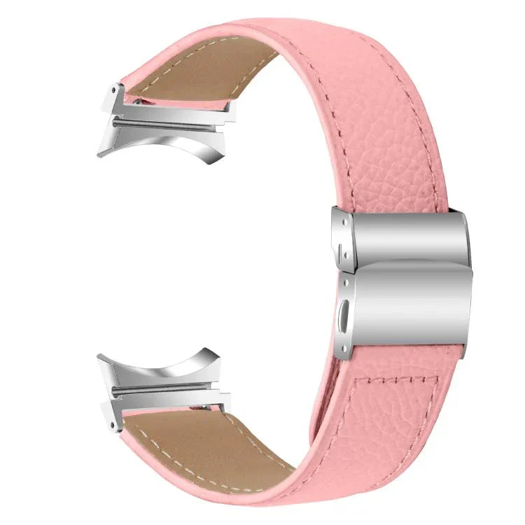 Lychee Texture Silver Turtle Back Buckle Leather Watch Band, For Samsung Galaxy Watch 7 40 / 44mm