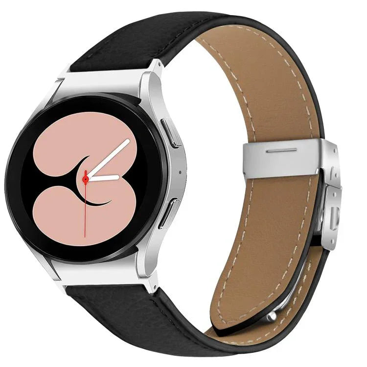Lychee Texture Silver Turtle Back Buckle Leather Watch Band, For Samsung Galaxy Watch 7 40 / 44mm