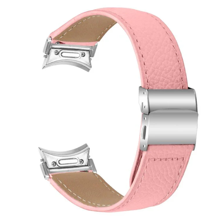 Quick Release Lychee Texture Silver Turtle Back Buckle Leather Watch Band, For Samsung Galaxy Watch 7 40 / 44mm