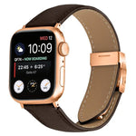 Lychee Texture Rose Gold Turtle Back Buckle Leather Watch Band, For Apple Watch 46mm / 49mm / 45mm / 44mm, For Apple Watch 42mm / 41mm / 40mm / 38mm