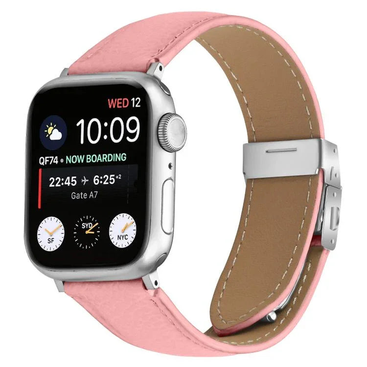 Lychee Texture Silver Turtle Back Buckle Leather Watch Band, For Apple Watch 46mm / 49mm / 45mm / 44mm, For Apple Watch 42mm / 41mm / 40mm / 38mm