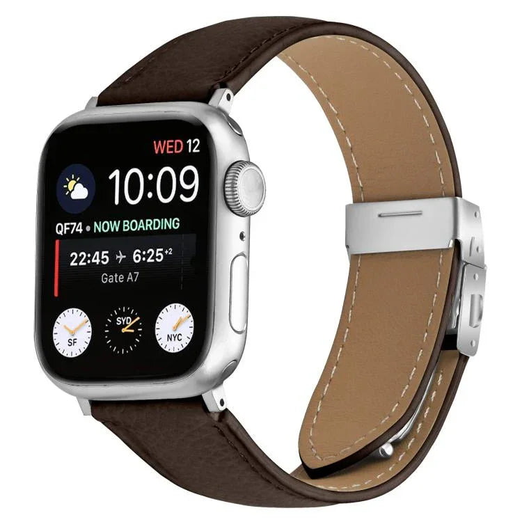 Lychee Texture Silver Turtle Back Buckle Leather Watch Band, For Apple Watch 46mm / 49mm / 45mm / 44mm, For Apple Watch 42mm / 41mm / 40mm / 38mm