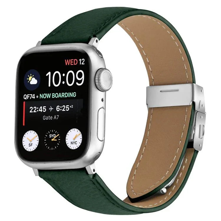 Lychee Texture Silver Turtle Back Buckle Leather Watch Band, For Apple Watch 46mm / 49mm / 45mm / 44mm, For Apple Watch 42mm / 41mm / 40mm / 38mm