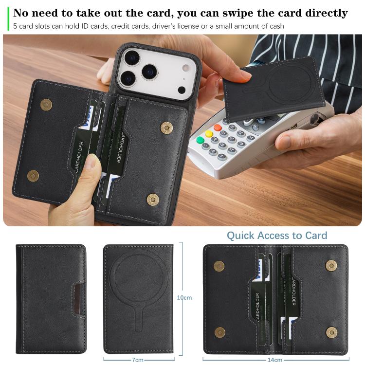 Kalebol Strong MagSafe Magnetic Two-Fold Card Bag Leather Phone Case, For iPhone 17 Pro Max, For iPhone 17 Pro, For iPhone 17, For iPhone Air