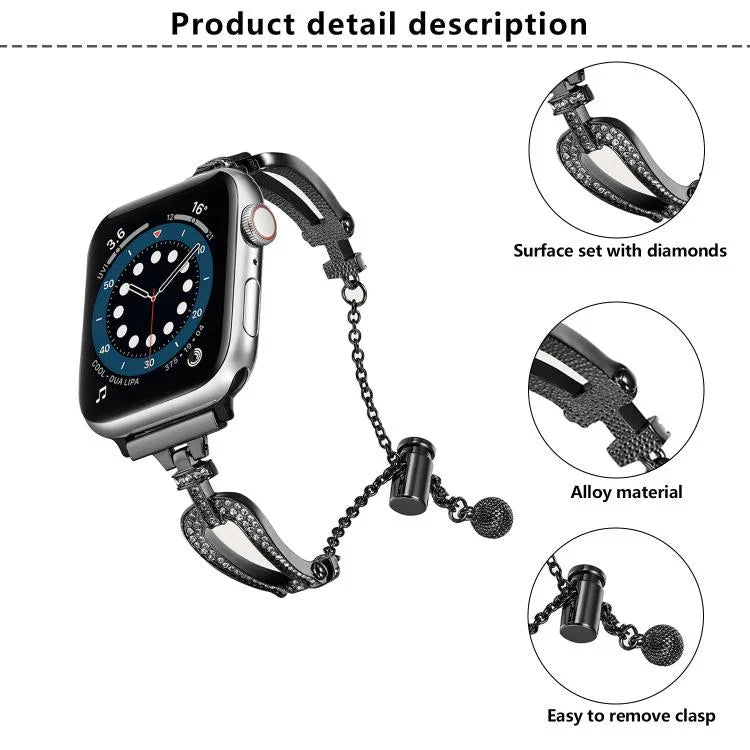 U-Shaped Diamond Bracelet Zinc Alloy Watch Band, For Apple Watch 46mm / 49mm / 45mm / 44mm, For Apple Watch 42mm / 41mm / 40mm / 38mm