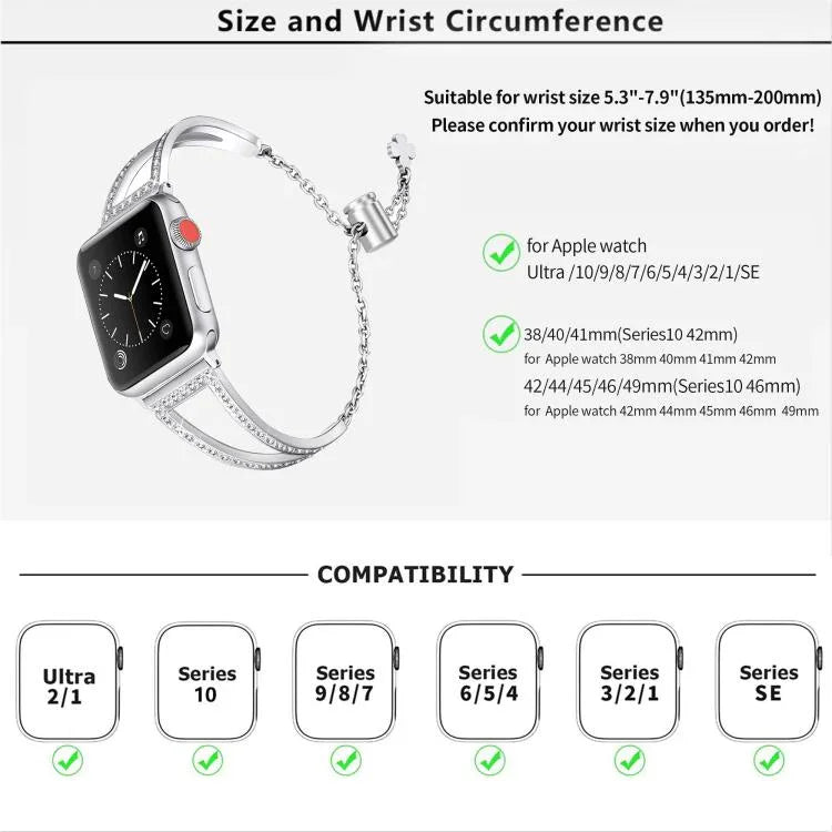 V-Shaped Diamond Zinc Alloy Watch Band, For Apple Watch 46mm / 49mm / 45mm / 44mm, For Apple Watch 42mm / 41mm / 40mm / 38mm
