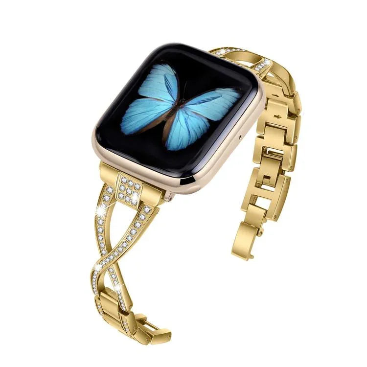 Crossed Diamond Zinc Alloy Watch Band, For Apple Watch 46mm / 49mm / 45mm / 44mm, For Apple Watch 42mm / 41mm / 40mm / 38mm