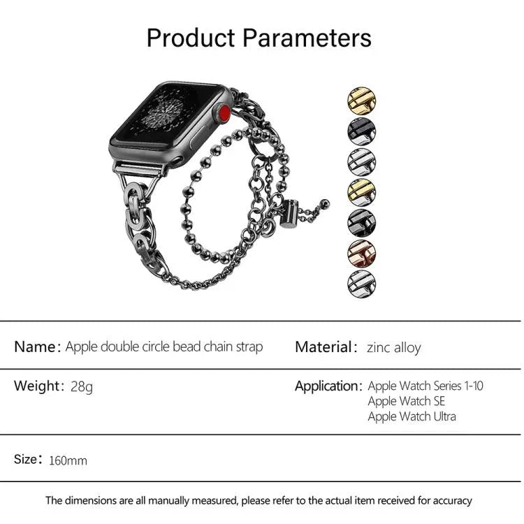 Double Circle Beaded Chain Zinc Alloy Watch Band, For Apple Watch 46mm / 49mm / 45mm / 44mm, For Apple Watch 42mm / 41mm / 40mm / 38mm