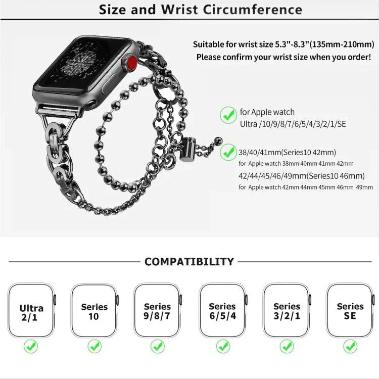 Double Circle Beaded Chain Zinc Alloy Watch Band, For Apple Watch 46mm / 49mm / 45mm / 44mm, For Apple Watch 42mm / 41mm / 40mm / 38mm