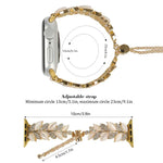 Leaf Shaped Diamond Studded Bracelet Alloy Watch Band, For Apple Watch 46mm / 49mm / 45mm / 44mm, For Apple Watch 42mm / 41mm / 40mm / 38mm