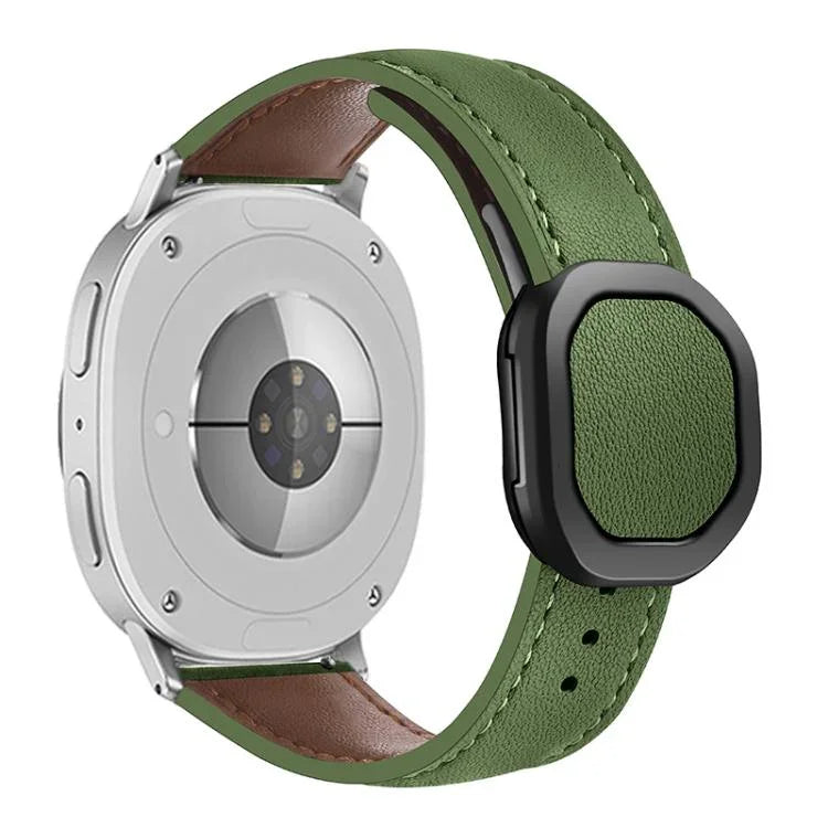 Magnetic Fold Genuine Buckle Leather Watch Band, For Samsung Galaxy Watch8 / Watch8 Classic