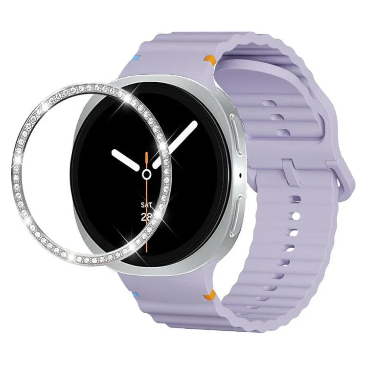 Diamond Bezel and Wavy Grain Stitched Color Buckle Silicone Watch Band, For Samsung Galaxy Watch8 44mm, For Samsung Galaxy Watch8 40mm