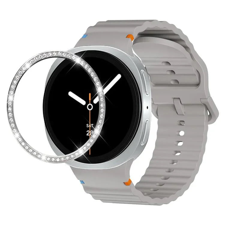 Diamond Bezel and Wavy Grain Stitched Color Buckle Silicone Watch Band, For Samsung Galaxy Watch8 44mm, For Samsung Galaxy Watch8 40mm