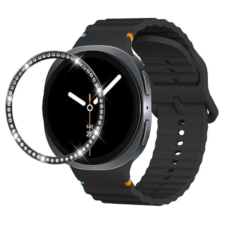 Diamond Bezel and Wavy Grain Stitched Color Buckle Silicone Watch Band, For Samsung Galaxy Watch8 44mm, For Samsung Galaxy Watch8 40mm