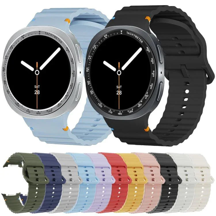 Speed Bezel and Wavy Grain Stitched Color Buckle Silicone Watch Band, For Samsung Galaxy Watch8 44mm, For Samsung Galaxy Watch8 40mm