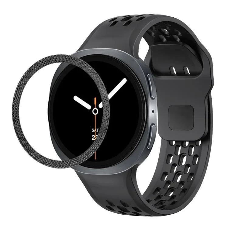 Rhombic Texture Bezel and Black Reverse Buckle Silicone Watch Band, For Samsung Galaxy Watch8 44mm, For Samsung Galaxy Watch8 40mm