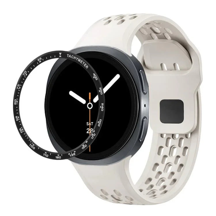 Speed Bezel and Black Reverse Buckle Silicone Watch Band, For Samsung Galaxy Watch8 44mm, For Samsung Galaxy Watch8 40mm