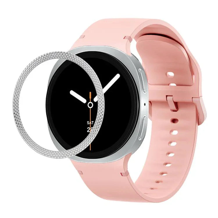 Rhombic Texture Bezel and Solid Color Stitched Silicone Watch Band, For Samsung Galaxy Watch8 44mm, For Samsung Galaxy Watch8 40mm