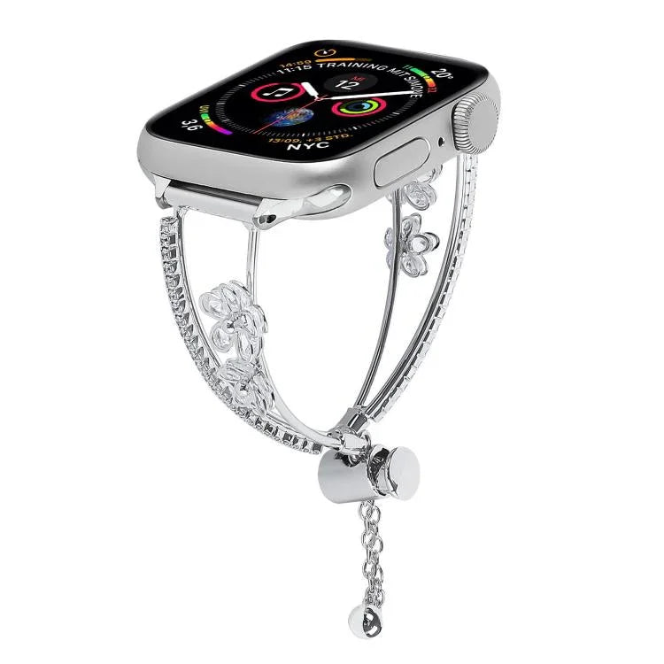 Copper-Inlaid Zircon 5-petal Flower Bracelet Watch Band, For Apple Watch 46mm / 49mm / 45mm / 44mm, For Apple Watch 42mm / 41mm / 40mm / 38mm