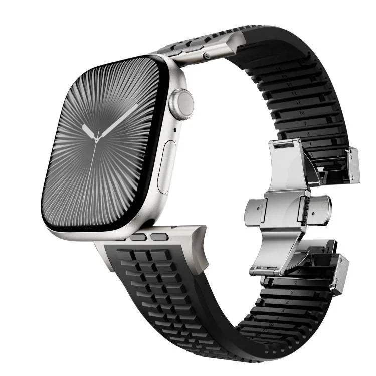 Knurled Texture Folding Buckle Silicone Watch Band, For Apple Watch 46mm / 49mm / 45mm / 44mm