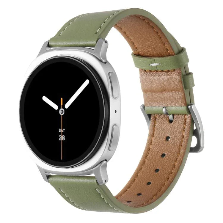 Stainless Steel Silver Buckle Genuine Leather Watch Band, For Samsung Galaxy Watch8 / Watch8 Classic