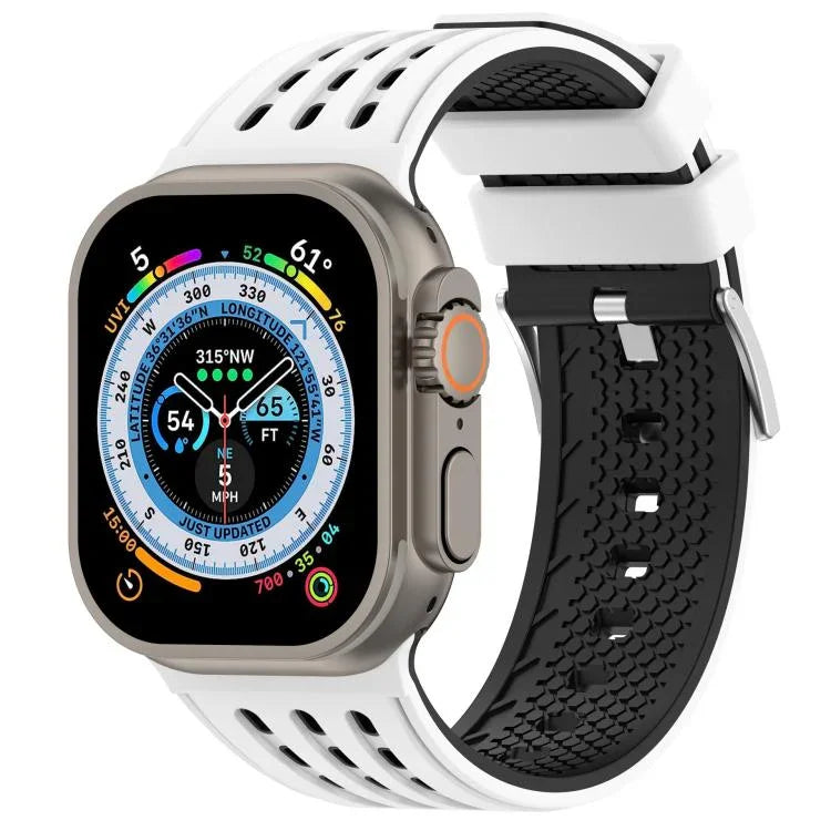 Vertical Holes Dual-Color Breathable Silicone Watch Band, For Apple Watch 46mm/ 49mm / 45mm / 44mm