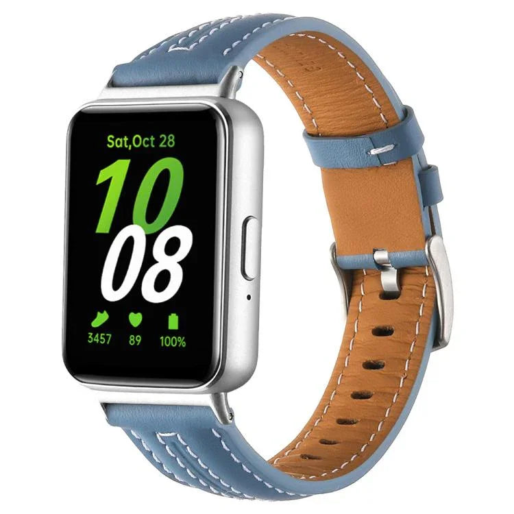 Silver Pin Buckle Concave Leather Watch Band, For Samsung Galaxy Fit 3