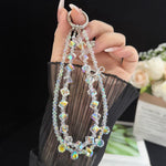 Sparkly Alloy Bow Crystal Double-Layer Phone Chain, Oval Crystal, Cushion Round Crystal, Wheel Crystal, Cube Sugar Crystal, Flower Ball Crystal, Strawberry Crystal