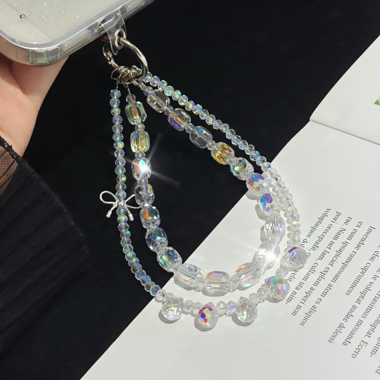 Sparkly Alloy Bow Crystal Double-Layer Phone Chain, Oval Crystal, Cushion Round Crystal, Wheel Crystal, Cube Sugar Crystal, Flower Ball Crystal, Strawberry Crystal