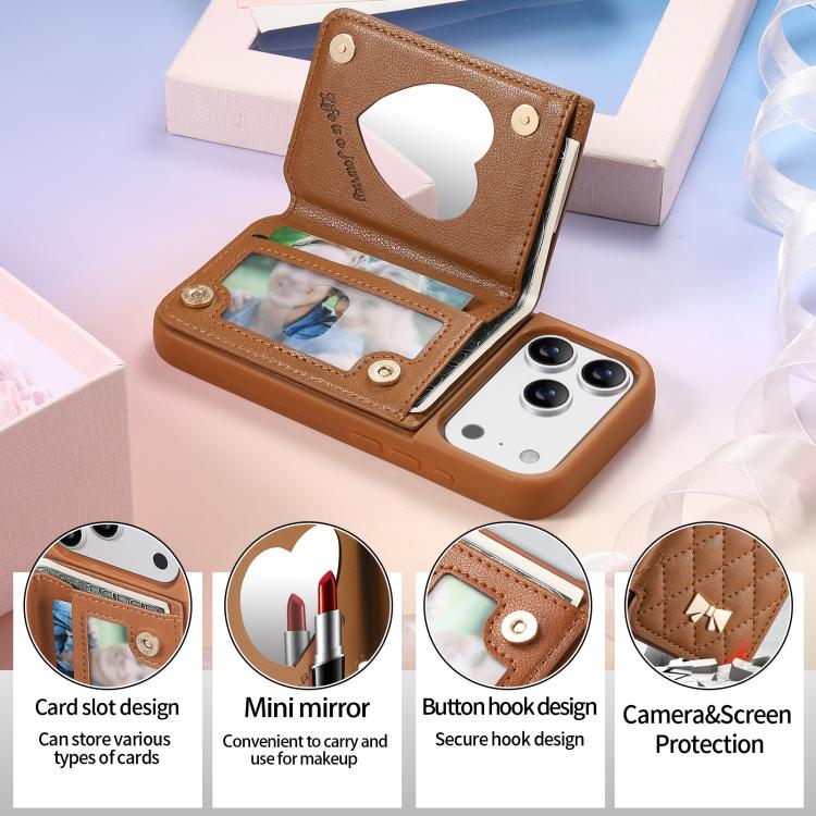 Mirror Rhombic Texture Metal Bow-knot Vegan Leather Card Bag Phone Case, For iPhone 17 Pro Max, For iPhone 17 Pro, For iPhone 17, For iPhone 16 Pro Max, For iPhone 16 Pro, For iPhone 16 Plus, For iPhone 16