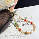 Enameled Auspicious Prosperity Good Fortune Bracelet, Green, Colorful